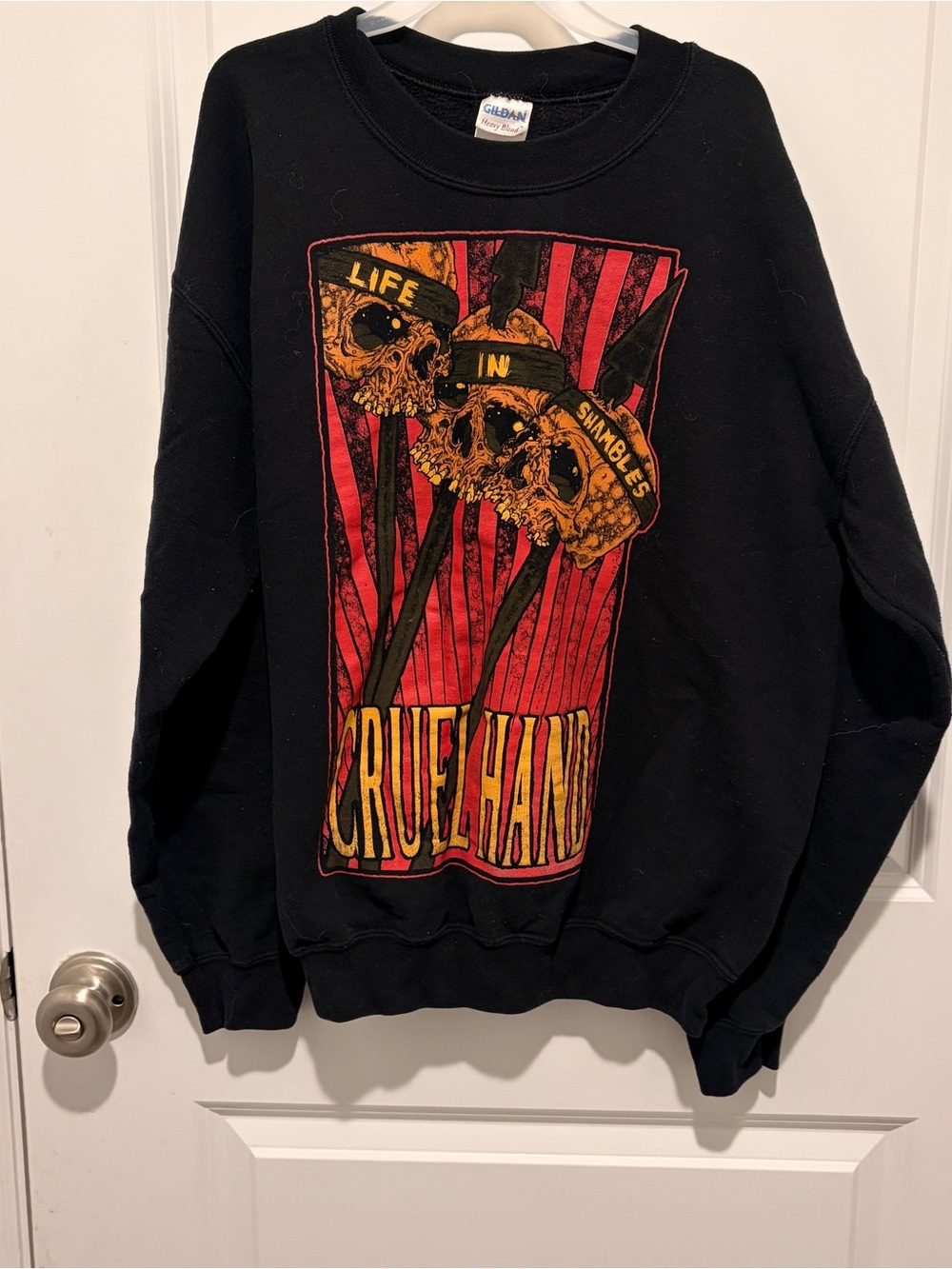 Gildan Cruel Hand Black Graphic Crewneck Sweatshirt - Skull Print